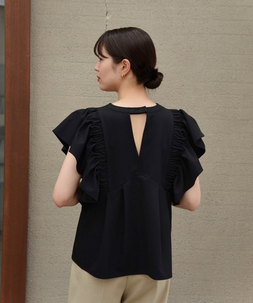 v neck shoulder frill blouse / vネックショルダーフリル