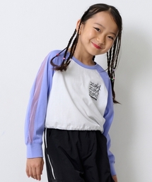 X-girl Stages | 【TBSドラマ フェイクマミー 着用アイテム】メッシュ肩ラインショート丈長袖Tシャツ(Tシャツ/カットソー)