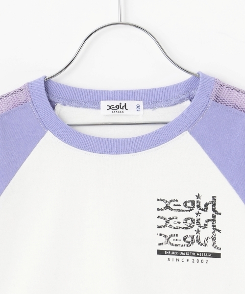 X-girl Stages（エックスガールステージス）の「【TBSドラマ フェイクマミー 着用アイテム】メッシュ肩ラインショート丈長袖Tシャツ（Tシャツ/カットソー・キッズ・ブラック/ラベンダー・140cm/110cm/130cm/120cm）」の4枚目の写真