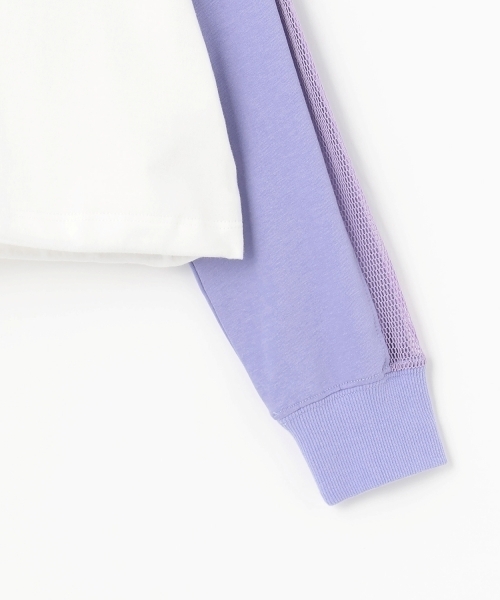 X-girl Stages（エックスガールステージス）の「【TBSドラマ フェイクマミー 着用アイテム】メッシュ肩ラインショート丈長袖Tシャツ（Tシャツ/カットソー・キッズ・ブラック/ラベンダー・140cm/110cm/130cm/120cm）」の5枚目の写真