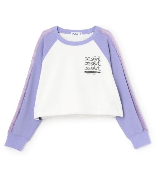X-girl Stages（エックスガールステージス）の「【TBSドラマ フェイクマミー 着用アイテム】メッシュ肩ラインショート丈長袖Tシャツ（Tシャツ/カットソー・キッズ・ブラック/ラベンダー・140cm/110cm/130cm/120cm）」の10枚目の写真