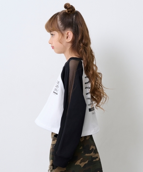 X-girl Stages（エックスガールステージス）の「【TBSドラマ フェイクマミー 着用アイテム】メッシュ肩ラインショート丈長袖Tシャツ（Tシャツ/カットソー・キッズ・ブラック/ラベンダー・140cm/110cm/130cm/120cm）」の12枚目の写真