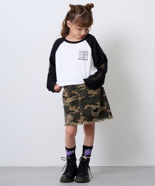 X-girl Stages（エックスガールステージス）の「【TBSドラマ フェイクマミー 着用アイテム】メッシュ肩ラインショート丈長袖Tシャツ（Tシャツ/カットソー・キッズ・ブラック/ラベンダー・140cm/110cm/130cm/120cm）」の20枚目の写真