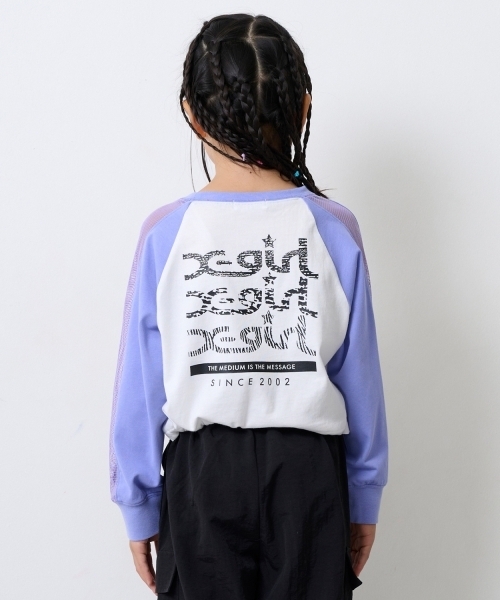 X-girl Stages（エックスガールステージス）の「【TBSドラマ フェイクマミー 着用アイテム】メッシュ肩ラインショート丈長袖Tシャツ（Tシャツ/カットソー・キッズ・ブラック/ラベンダー・140cm/110cm/130cm/120cm）」の18枚目の写真