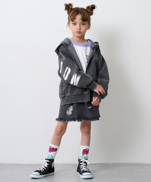 X-girl Stages（エックスガールステージス）の「【TBSドラマ フェイクマミー 着用アイテム】メッシュ肩ラインショート丈長袖Tシャツ（Tシャツ/カットソー・キッズ・ブラック/ラベンダー・140cm/110cm/130cm/120cm）」の16枚目の写真