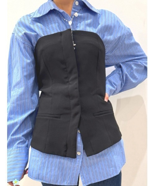 GAP(ギャップ)の「ストラップレス バイストレッチ コルセットトップス(ベスト・レディース・ブラック/グレー・XS/S/M/L/XXS)」の6枚目の写真