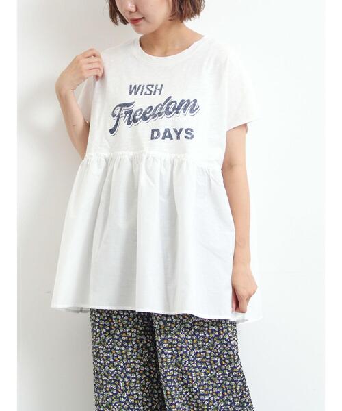 SM2（エスエムツー）の「[接触冷感]切替ギャザーロゴプリントフレンチ袖Tシャツ（Tシャツ/カットソー・レディース・イエロー/オフホワイト/チャコールグレー・F）」の2枚目の写真