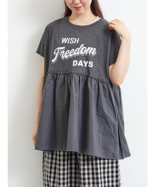 SM2（エスエムツー）の「[接触冷感]切替ギャザーロゴプリントフレンチ袖Tシャツ（Tシャツ/カットソー・レディース・イエロー/オフホワイト/チャコールグレー・F）」の17枚目の写真