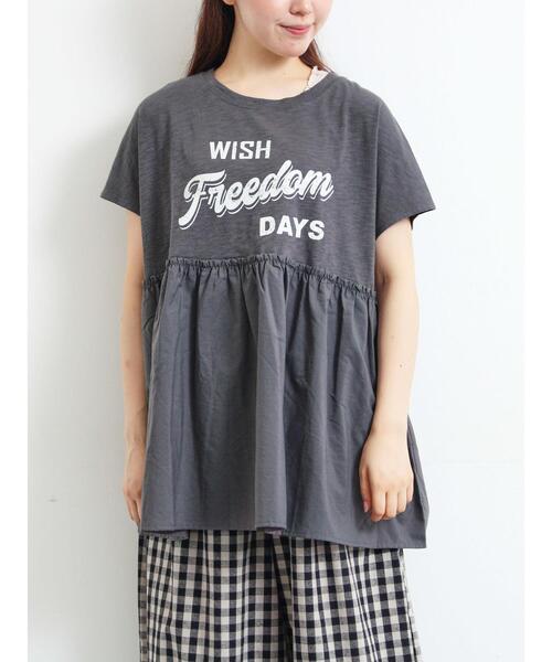 SM2（エスエムツー）の「[接触冷感]切替ギャザーロゴプリントフレンチ袖Tシャツ（Tシャツ/カットソー・レディース・イエロー/オフホワイト/チャコールグレー・F）」の21枚目の写真