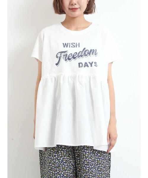 SM2（エスエムツー）の「[接触冷感]切替ギャザーロゴプリントフレンチ袖Tシャツ（Tシャツ/カットソー・レディース・イエロー/オフホワイト/チャコールグレー・F）」の12枚目の写真