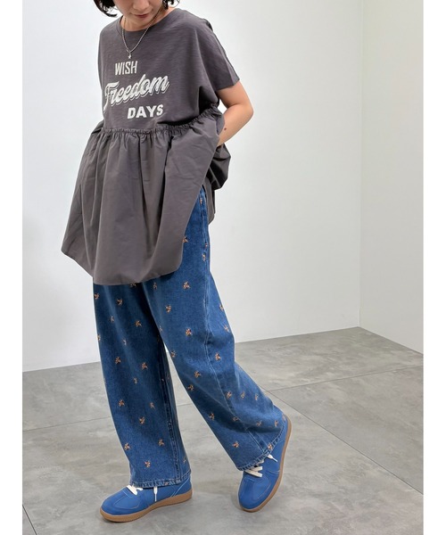 SM2（エスエムツー）の「[接触冷感]切替ギャザーロゴプリントフレンチ袖Tシャツ（Tシャツ/カットソー・レディース・イエロー/オフホワイト/チャコールグレー・F）」の5枚目の写真