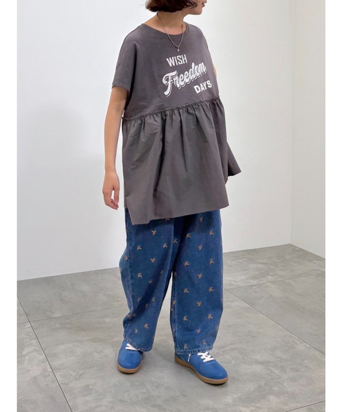 SM2（エスエムツー）の「[接触冷感]切替ギャザーロゴプリントフレンチ袖Tシャツ（Tシャツ/カットソー・レディース・イエロー/オフホワイト/チャコールグレー・F）」の6枚目の写真
