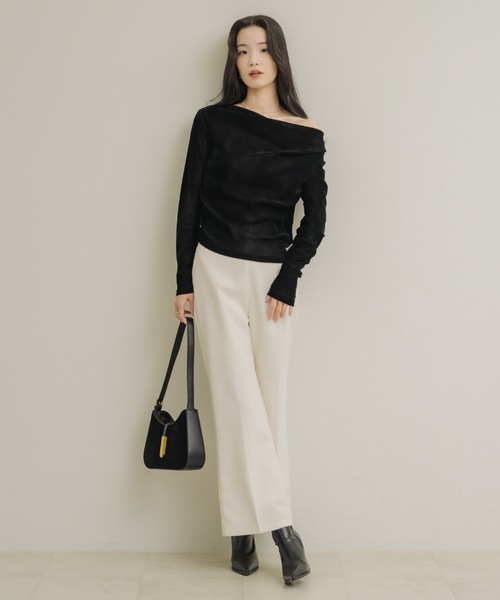 オフショルシアーベロアドレープトップス（Tシャツ/カットソー