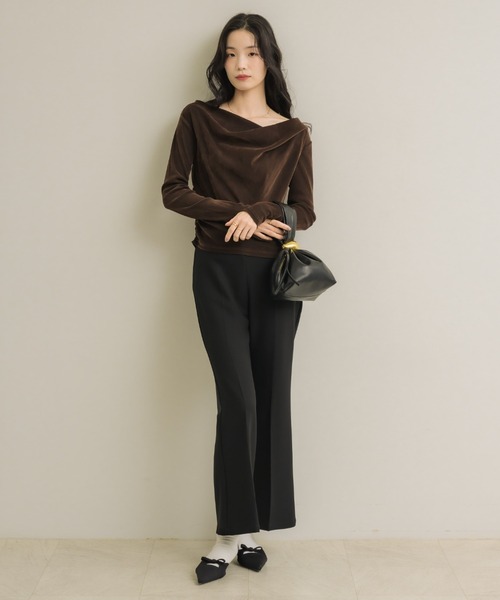 オフショルシアーベロアドレープトップス（Tシャツ/カットソー