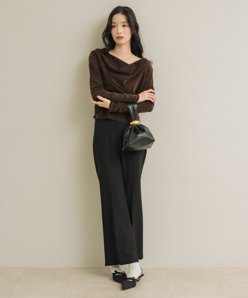 オフショルシアーベロアドレープトップス（Tシャツ/カットソー