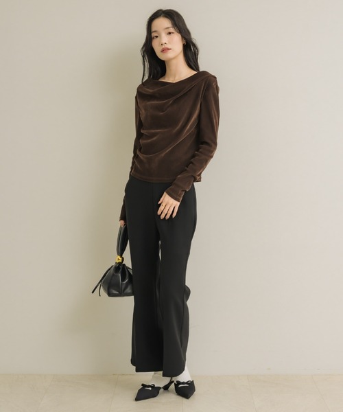 オフショルシアーベロアドレープトップス（Tシャツ/カットソー