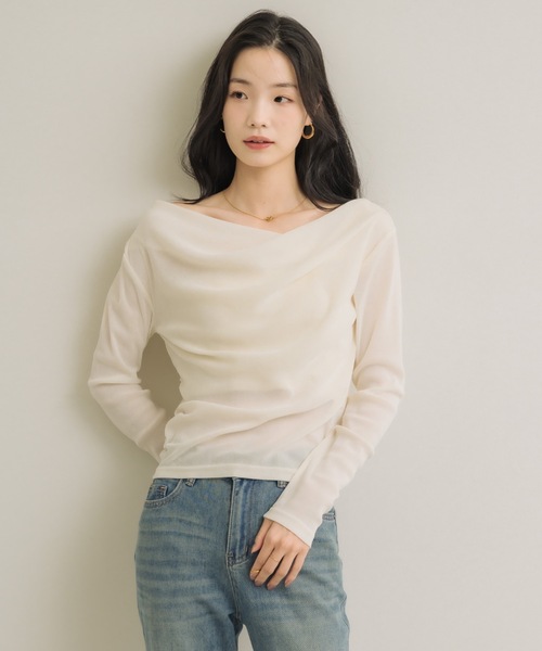 オフショルシアーベロアドレープトップス（Tシャツ/カットソー