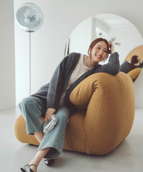 NATURAL BEAUTY BASIC(ナチュラルビューティーベーシック)の「◇Vネックシャギー接結コーディガン(カーディガン/ボレロ・レディース・ピンク/ベージュ/チャコールグレー・FREE)」の1枚目の写真