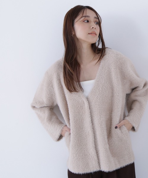 NATURAL BEAUTY BASIC(ナチュラルビューティーベーシック)の「◇Vネックシャギー接結コーディガン(カーディガン/ボレロ・レディース・ピンク/ベージュ/チャコールグレー・FREE)」の13枚目の写真