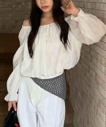 オフショル リボン バルーン ヘム ブラウス