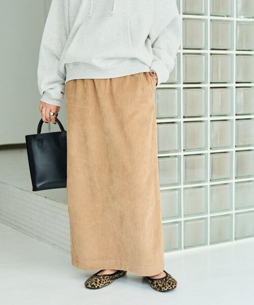 限定展開 カット コーデュロイ スリット イージー スカート