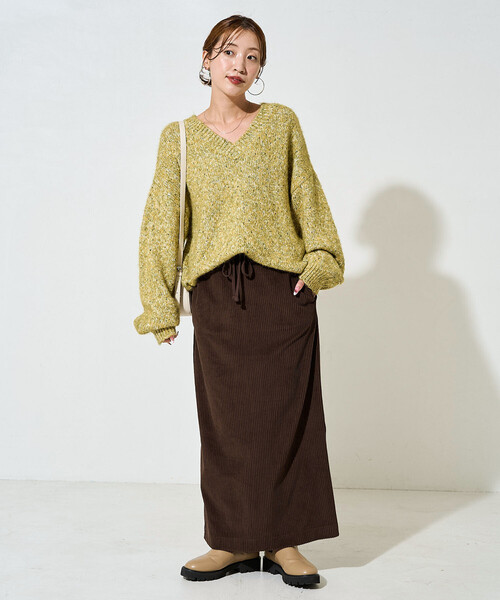 セール】限定展開 カット コーデュロイ スリット イージー スカート