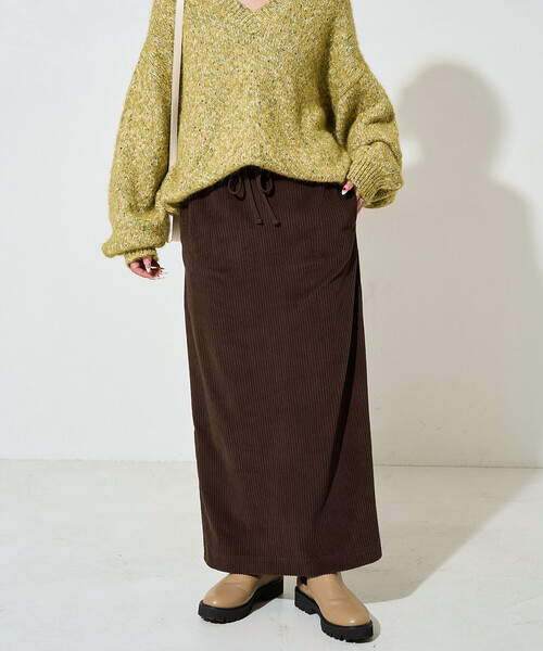 ✨美品✨45R✨コーデュロイ✨イージースカート✨KHAKI FREAK'S STORE/カット コーデュロイ スリット イージー スカート