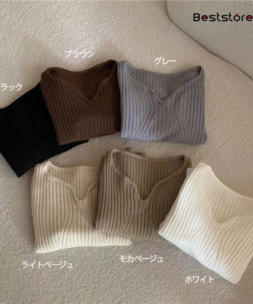Beststore(ベストストア)の「vネックニット ハートシェイプドネックニット 長袖(ニット/セーター・レディース・ブラック/グレー/ホワイト/ブラウン/ベージュ/ライトベージュ・FREE)」の13枚目の写真