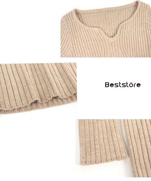 Beststore(ベストストア)の「vネックニット ハートシェイプドネックニット 長袖(ニット/セーター・レディース・ブラック/グレー/ホワイト/ブラウン/ベージュ/ライトベージュ・FREE)」の14枚目の写真