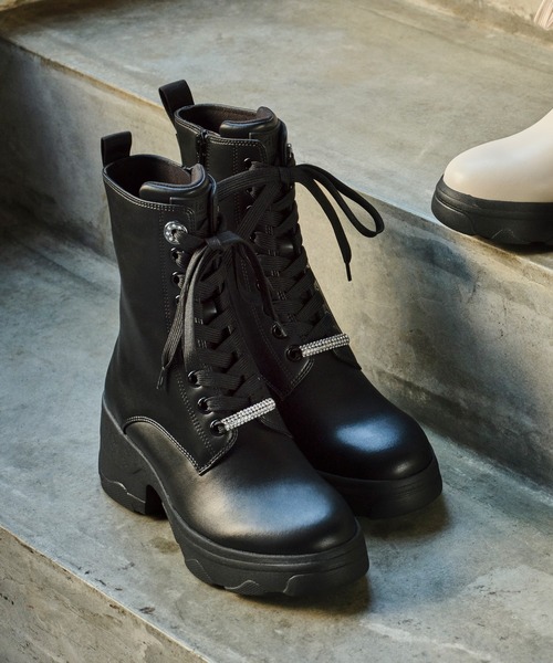 軽量】厚底レースアップショートブーツ（ブーツ）｜+diana（プラス