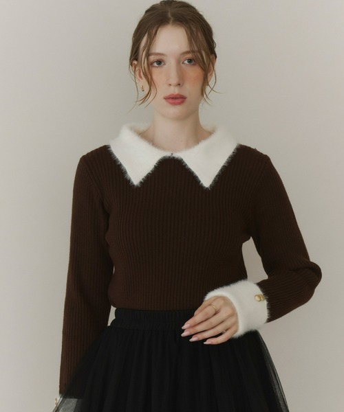 Olu.（オルドット）の「フェザーカラーゴールドボタンニット（ニット/セーター・レディース・ブラウン/ブラック/チャコールグレー・FREE）」の3枚目の写真