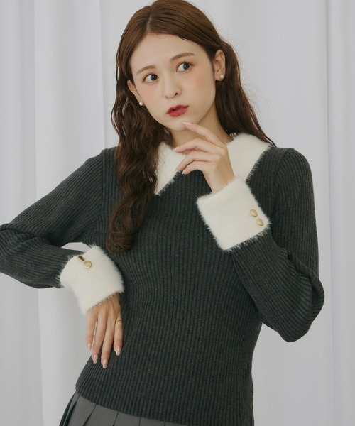 Olu.（オルドット）の「フェザーカラーゴールドボタンニット（ニット