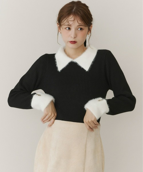 Olu.（オルドット）の「フェザーカラーゴールドボタンニット（ニット/セーター・レディース・ブラウン/ブラック/チャコールグレー・FREE）」の4枚目の写真