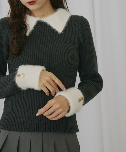 Olu.（オルドット）の「フェザーカラーゴールドボタンニット（ニット/セーター・レディース・ブラウン/ブラック/チャコールグレー・FREE）」の8枚目の写真