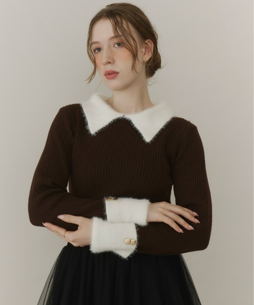 Olu.（オルドット）の「フェザーカラーゴールドボタンニット（ニット/セーター・レディース・ブラウン/ブラック/チャコールグレー・FREE）」の11枚目の写真