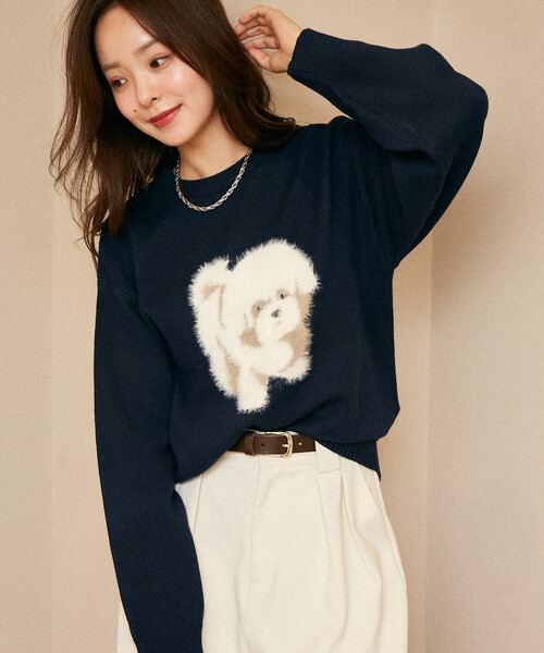 PUBLUX/パブリュクス フェザー ドッグ ジャガード ニット プルオーバー