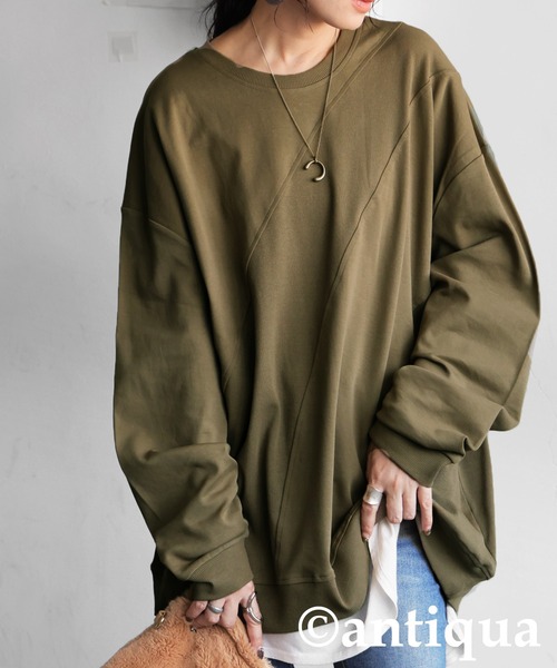 antiqua(アンティカ)の「リブ切替トップス(Tシャツ/カットソー・レディース・ホワイト/ブラック/カーキ/ダークグレー/ブルー系その他・P/R)」の4枚目の写真