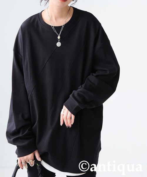 antiqua(アンティカ)の「リブ切替トップス(Tシャツ/カットソー・レディース・ホワイト/ブラック/カーキ/ダークグレー/ブルー系その他・P/R)」の2枚目の写真