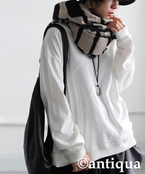 antiqua(アンティカ)の「リブ切替トップス(Tシャツ/カットソー・レディース・ホワイト/ブラック/カーキ/ダークグレー/ブルー系その他・P/R)」の9枚目の写真