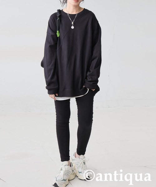 antiqua(アンティカ)の「リブ切替トップス(Tシャツ/カットソー・レディース・ホワイト/ブラック/カーキ/ダークグレー/ブルー系その他・P/R)」の15枚目の写真