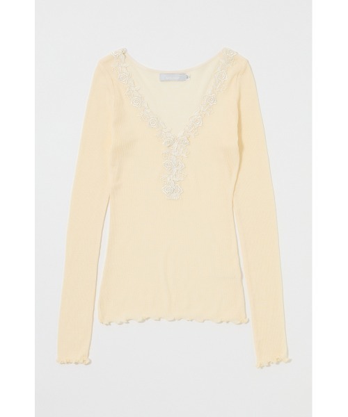 MOUSSY（マウジー）の「レーストリムロングスリーブTEE（Tシャツ/カットソー・レディース・チャコールグレー/ライトブルー/アイボリー・FREE）」の2枚目の写真