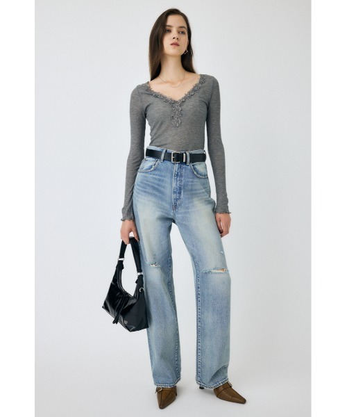 MOUSSY（マウジー）の「レーストリムロングスリーブTEE（Tシャツ/カットソー・レディース・チャコールグレー/ライトブルー/アイボリー・FREE）」の5枚目の写真