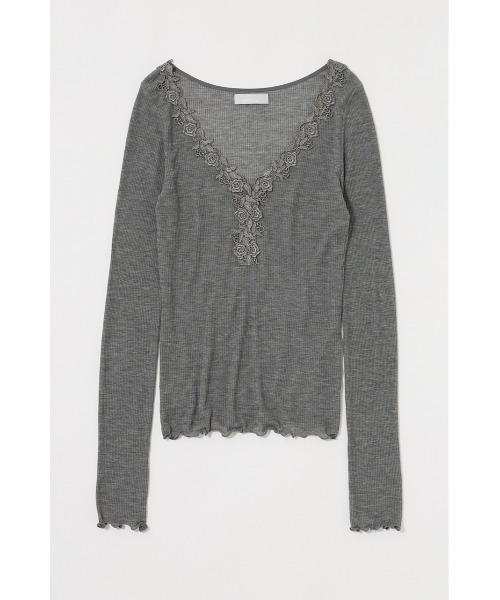 MOUSSY（マウジー）の「レーストリムロングスリーブTEE（Tシャツ/カットソー・レディース・チャコールグレー/ライトブルー/アイボリー・FREE）」の15枚目の写真