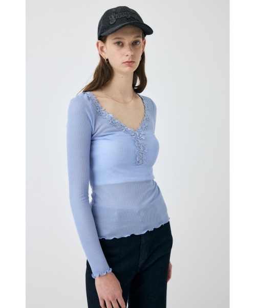 MOUSSY（マウジー）の「レーストリムロングスリーブTEE（Tシャツ/カットソー・レディース・チャコールグレー/ライトブルー/アイボリー・FREE）」の21枚目の写真