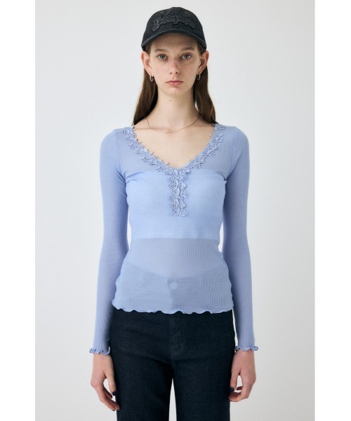 MOUSSY（マウジー）の「レーストリムロングスリーブTEE（Tシャツ/カットソー・レディース・チャコールグレー/ライトブルー/アイボリー・FREE）」の22枚目の写真