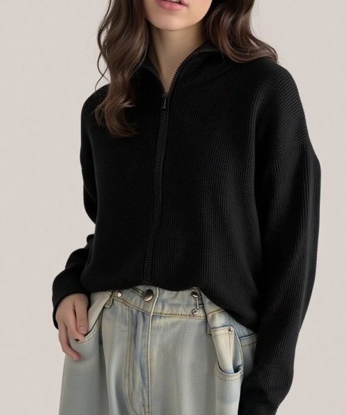 cammie(キャミー)の「フロントジップニット(ニット/セーター・レディース・ピンク/ブラック/アイボリー/グレー・F)」の2枚目の写真