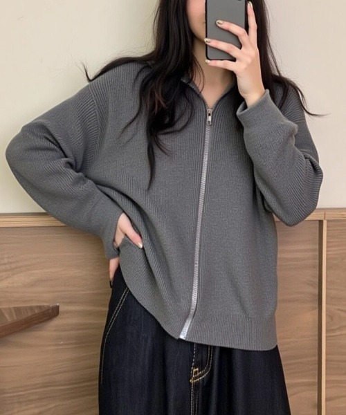 cammie(キャミー)の「フロントジップニット(ニット/セーター・レディース・ピンク/ブラック/アイボリー/グレー・F)」の15枚目の写真