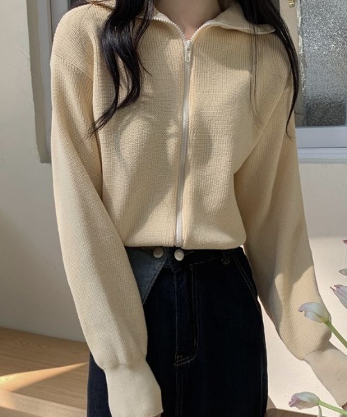 cammie(キャミー)の「フロントジップニット(ニット/セーター・レディース・ピンク/ブラック/アイボリー/グレー・F)」の6枚目の写真