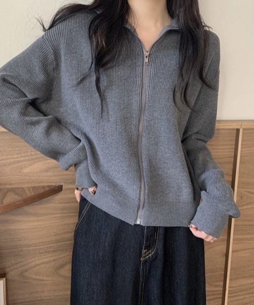 cammie(キャミー)の「フロントジップニット(ニット/セーター・レディース・ピンク/ブラック/アイボリー/グレー・F)」の12枚目の写真