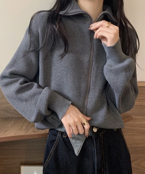 cammie(キャミー)の「フロントジップニット(ニット/セーター・レディース・ピンク/ブラック/アイボリー/グレー・F)」の13枚目の写真